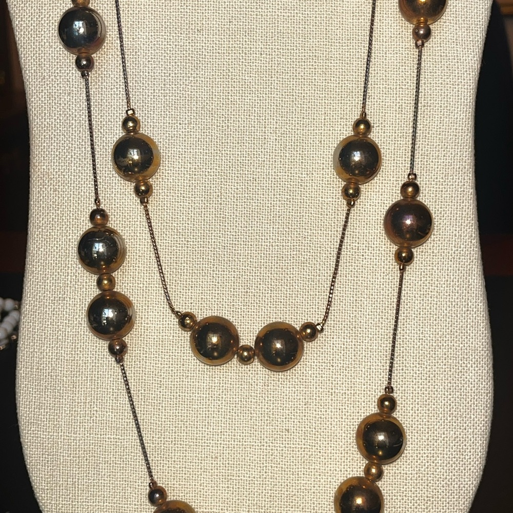 Unique & Chic gold and copper colored Double Necklace with Lustrous Beads